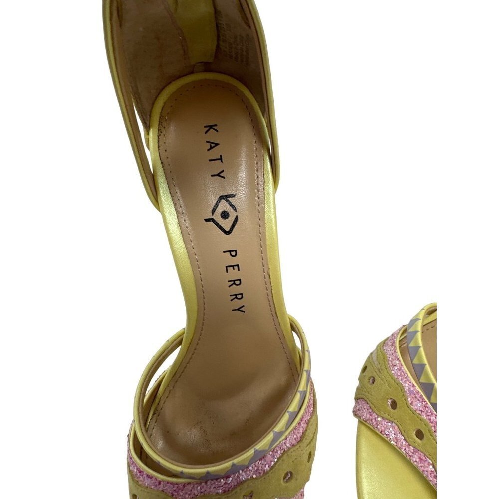 KATY PERRY The Kai Ankle Strap Green Yellow Pink High Heel Sandal Womens Size 6. - Picture 9 of 11